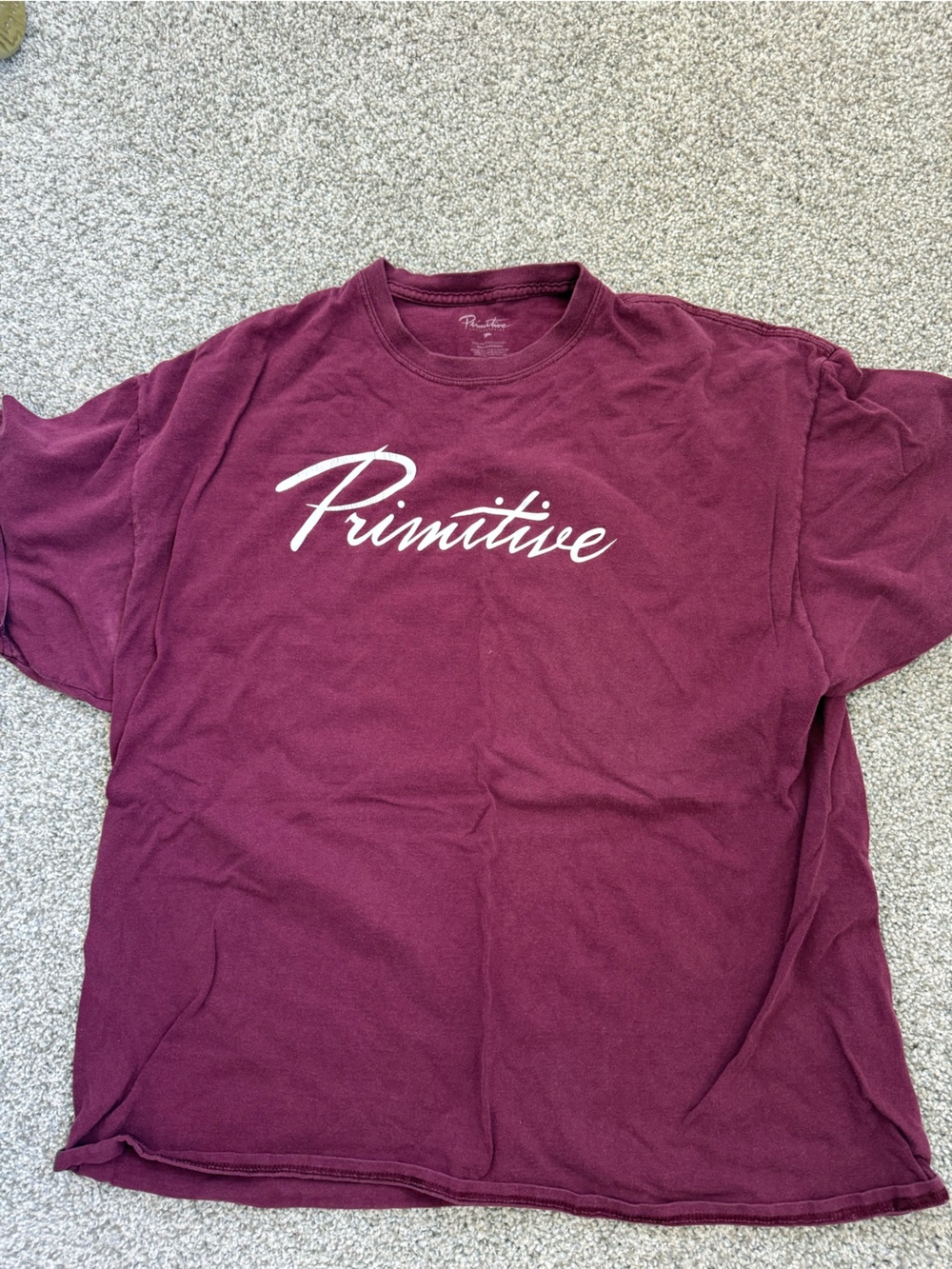 Primitive Short Sleeve Script Logo Tee in Maroon and White